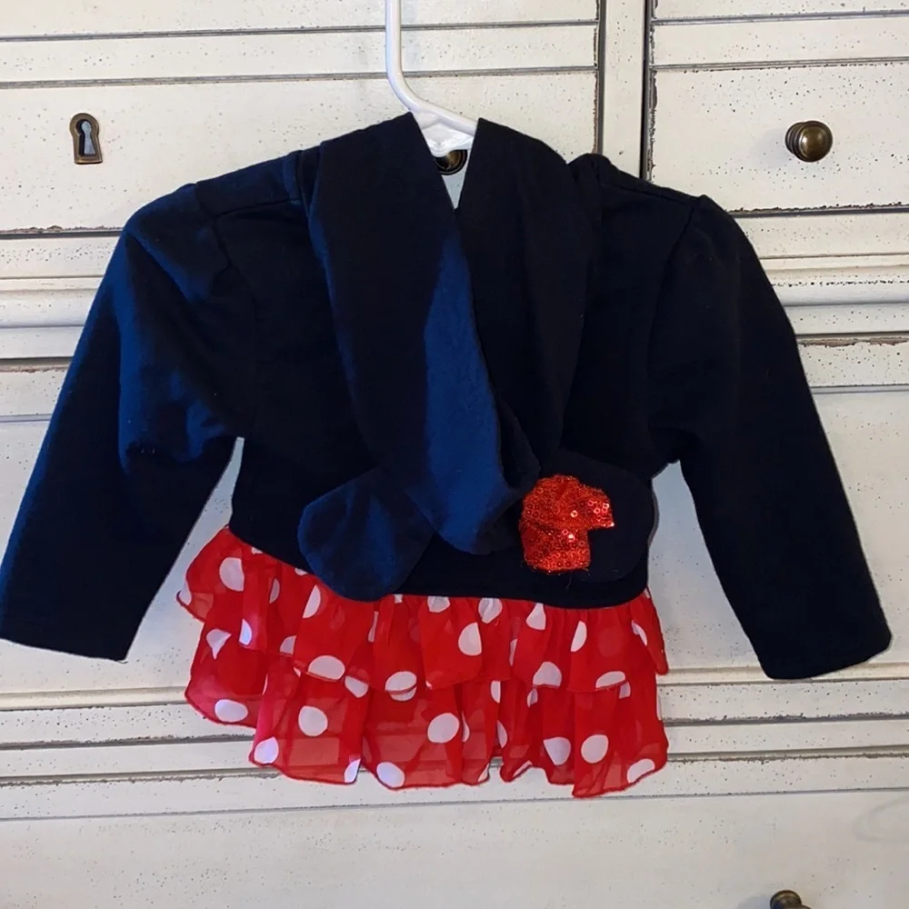 Disney Baby 18M Minnie Mouse black hooded light jacket with red polka dot ruffle